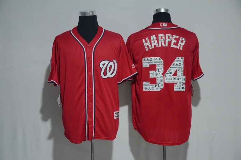 2017 MLB Washington Nationals #34 Harper Red Fashion Edition Jerseys